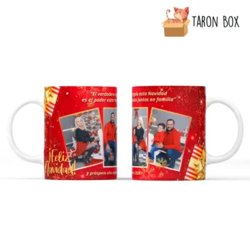 Taza de Navidad Fondo Rojo y 3 Fotos